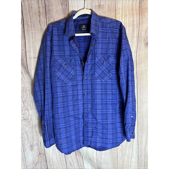 Bugatchi Dress Shirt Large Blue Plaid Paisley Contrast Flip Cuff Shape Fit - Picture 1 of 13